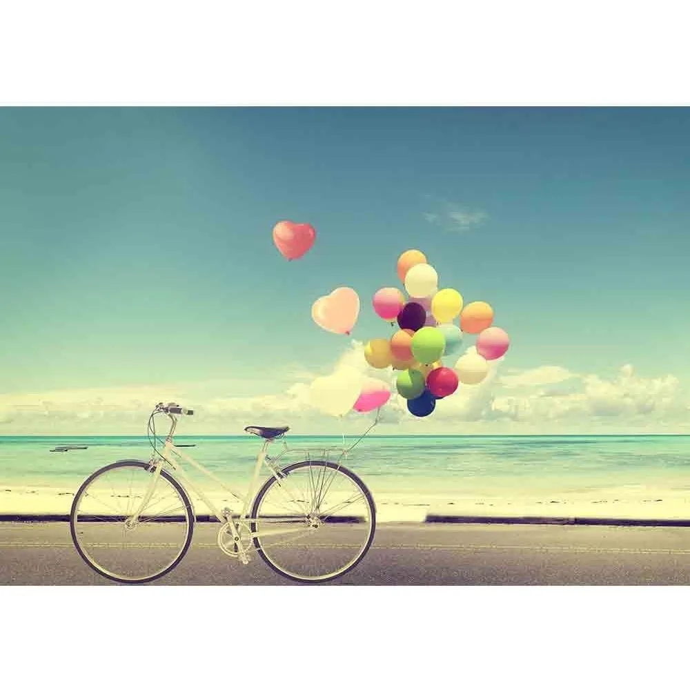 خمر دراجة الحب بالون الشاطئ السماء الزرقاء الصيف الزفاف للإزالة جدار جدارية المفهوم