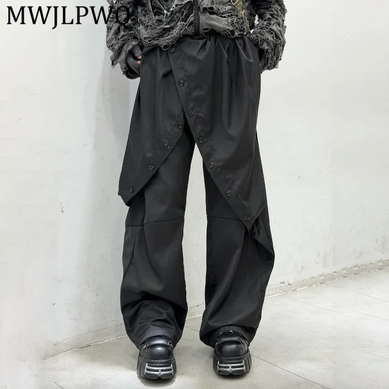 

MWJLPWQ Deconstructed Wide-Leg Trousers For Men And Women Loose-Fit Drapey Button Niched Streetwear Autumn Casual Pants 15964