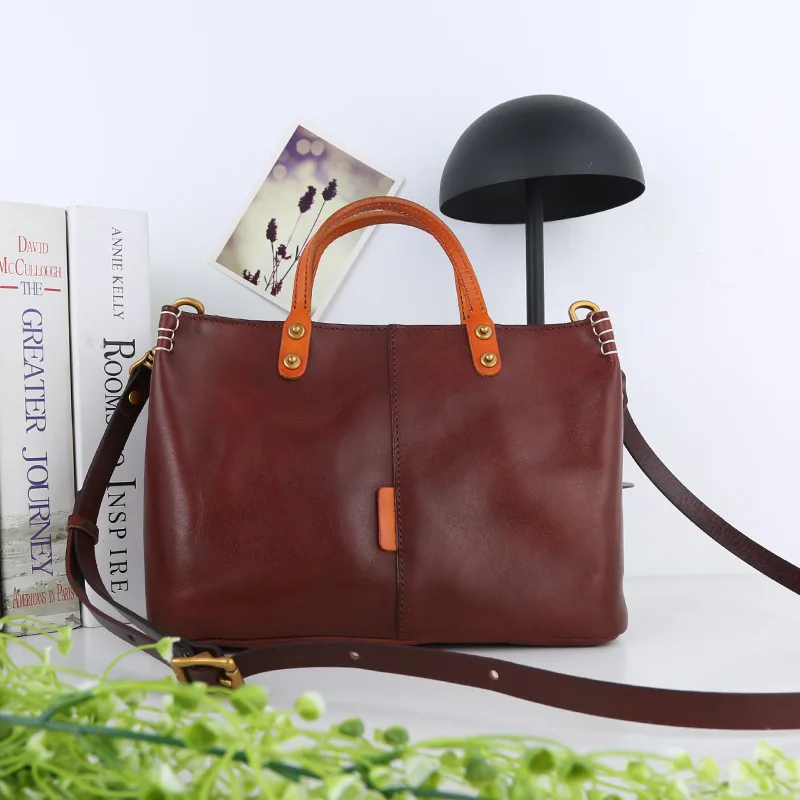 Johnature Vintage Genuine Leather Women Bag Simple Versatile Handbag Natural Cowhide Large Capacity Shoulder & Crossbody Bags