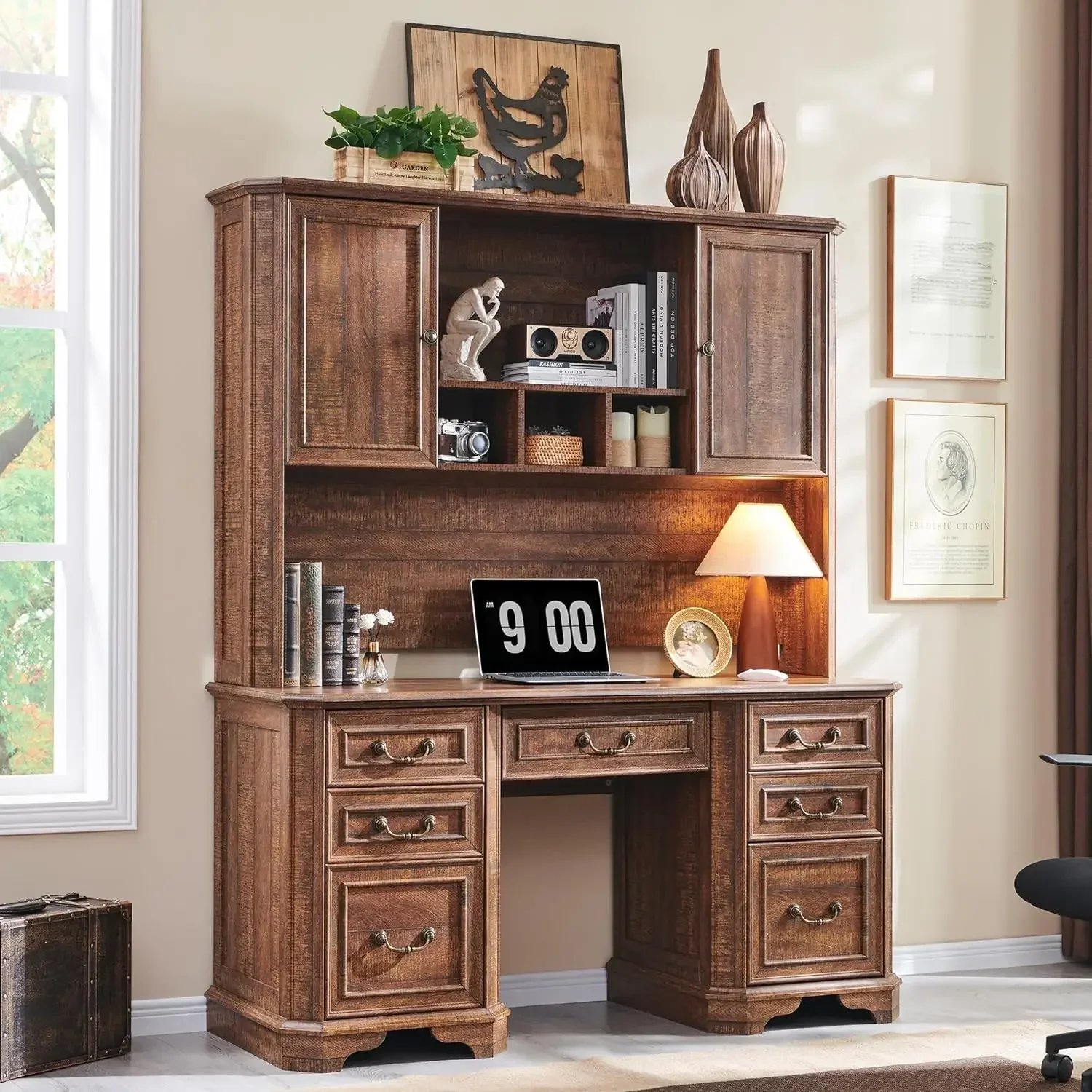 [بيع ساخن، مخزون محدود! ] حامل مكتب منزلي مقاس 59 بوصة مع مساحة تخزين كبيرة، يتطابق فقط مع مكتب المزرعة من سلسلة VSC