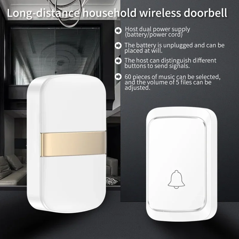 CACAZI Waterproof Wireless Doorbell for Smart Home Night Light Not Included Battery Adjustable Chimes 1 2 3 4 Button Receive