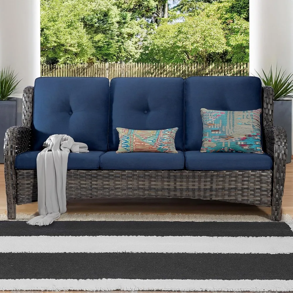 

Outdoor Couch Patio Sofa, 3-Seat Patio Sofa with Deep Seating and Comfortable Cushions Garden Sofas