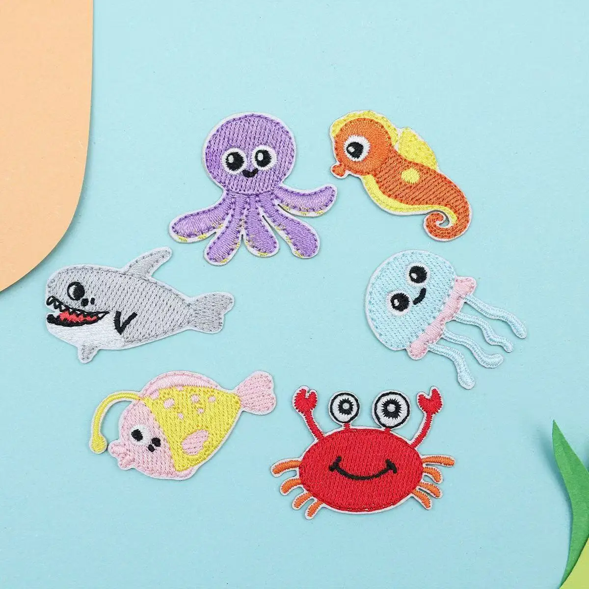 6pcs Cartoon Ocean Animal Embroidery Cloth Crab Iron-On Patch for Clothes Backpack Decorative Sticker