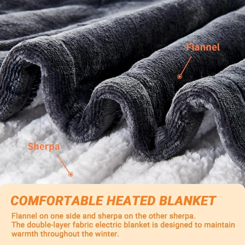 Heating Blanket, 8 Hours Automatic Off 10 Rapid Heating Levels, Machine Washable Sherpa Heating Blanket, Overheat Protection