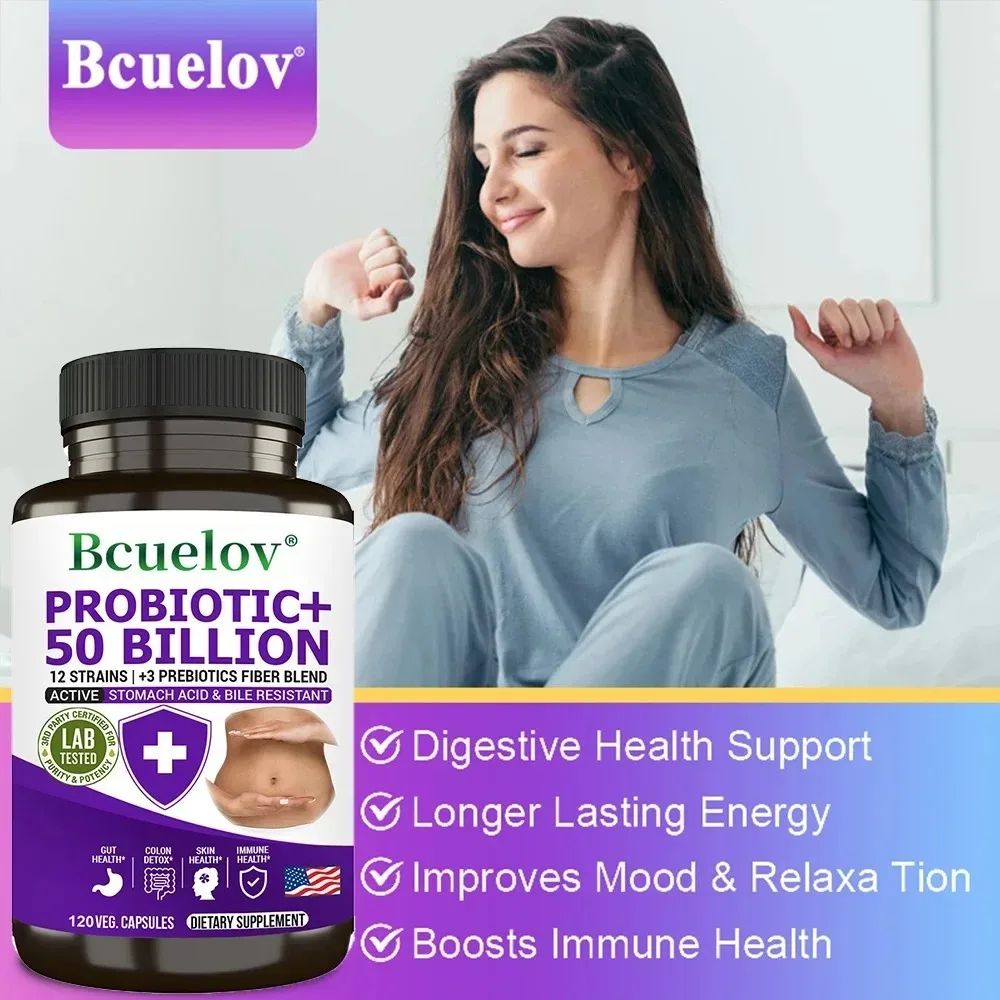 Probiotics 50 Billion CFU - Good for Gut Health, Relieves Bloating, Improves Mood and Relaxation, 120 Capsules