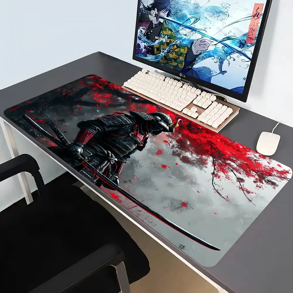Large Ink Samurai Sakura Non-slip Extended Gaming Mouse Mat Desk Pad for Laptop Desktop Gamers Office Table Decor