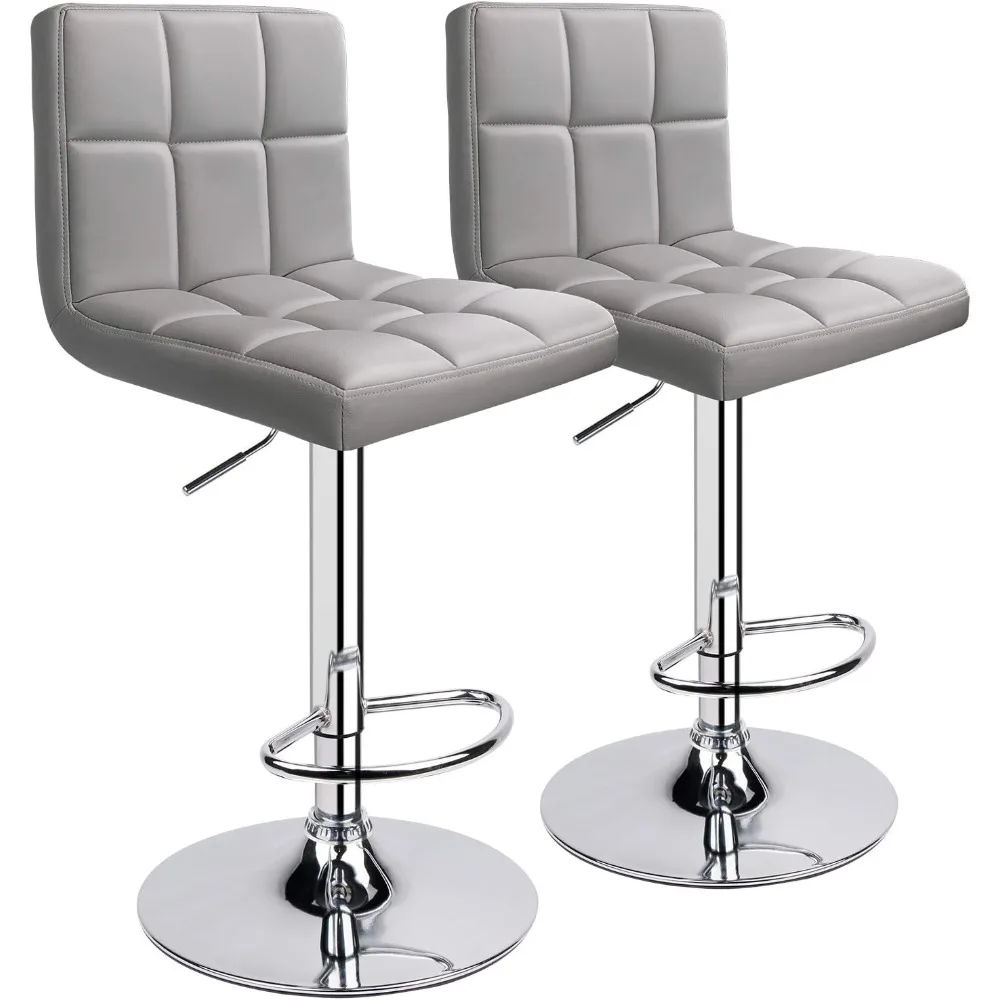 PU couro ajustável giratório Bar Stool com costas, Modern Bar Stools, conjunto de 2, cinza claro