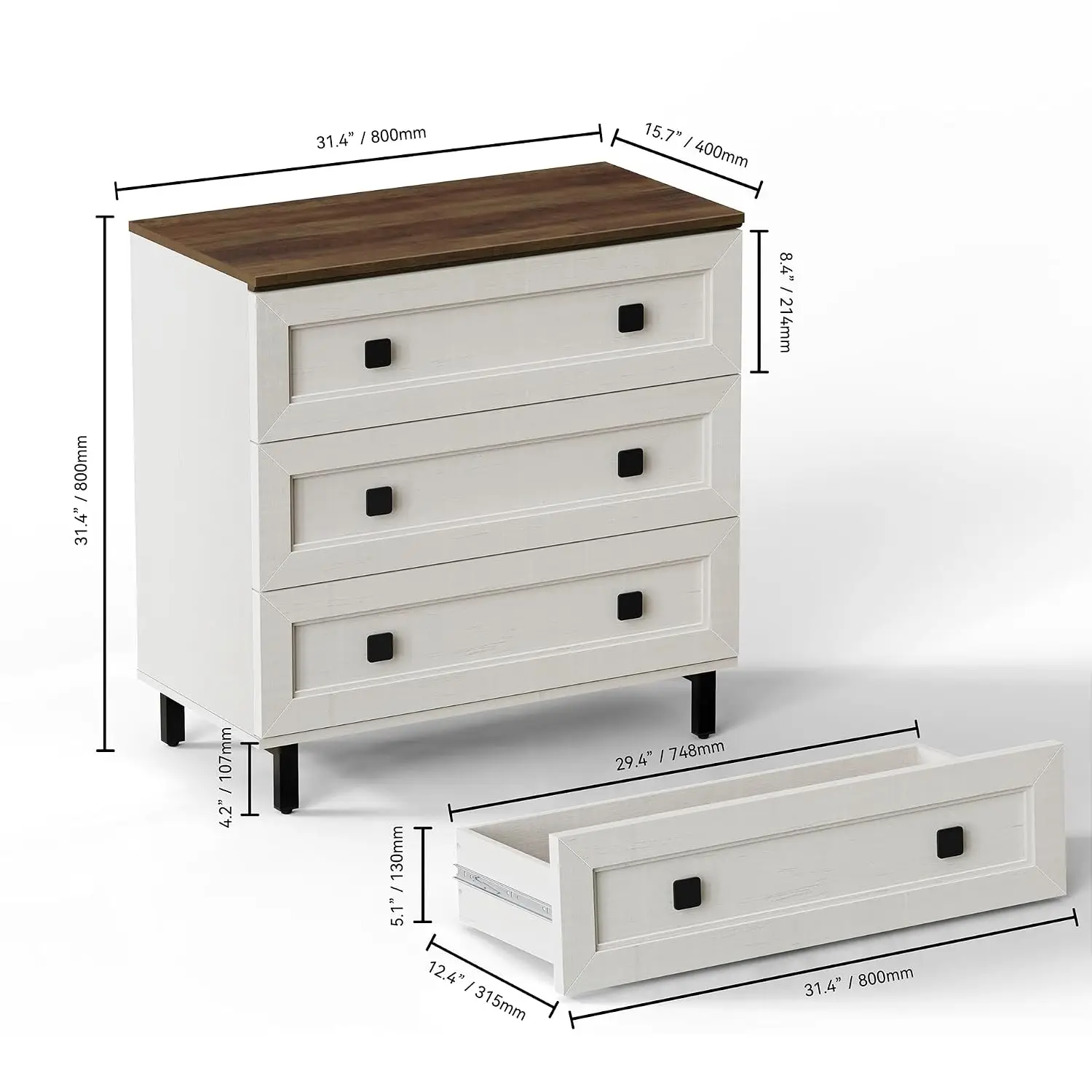 White Dresser With 9 Drawers, 3 In 1 Wooden Chest With Organizer Storage For Bedroom Livingroom Hallway, Customized