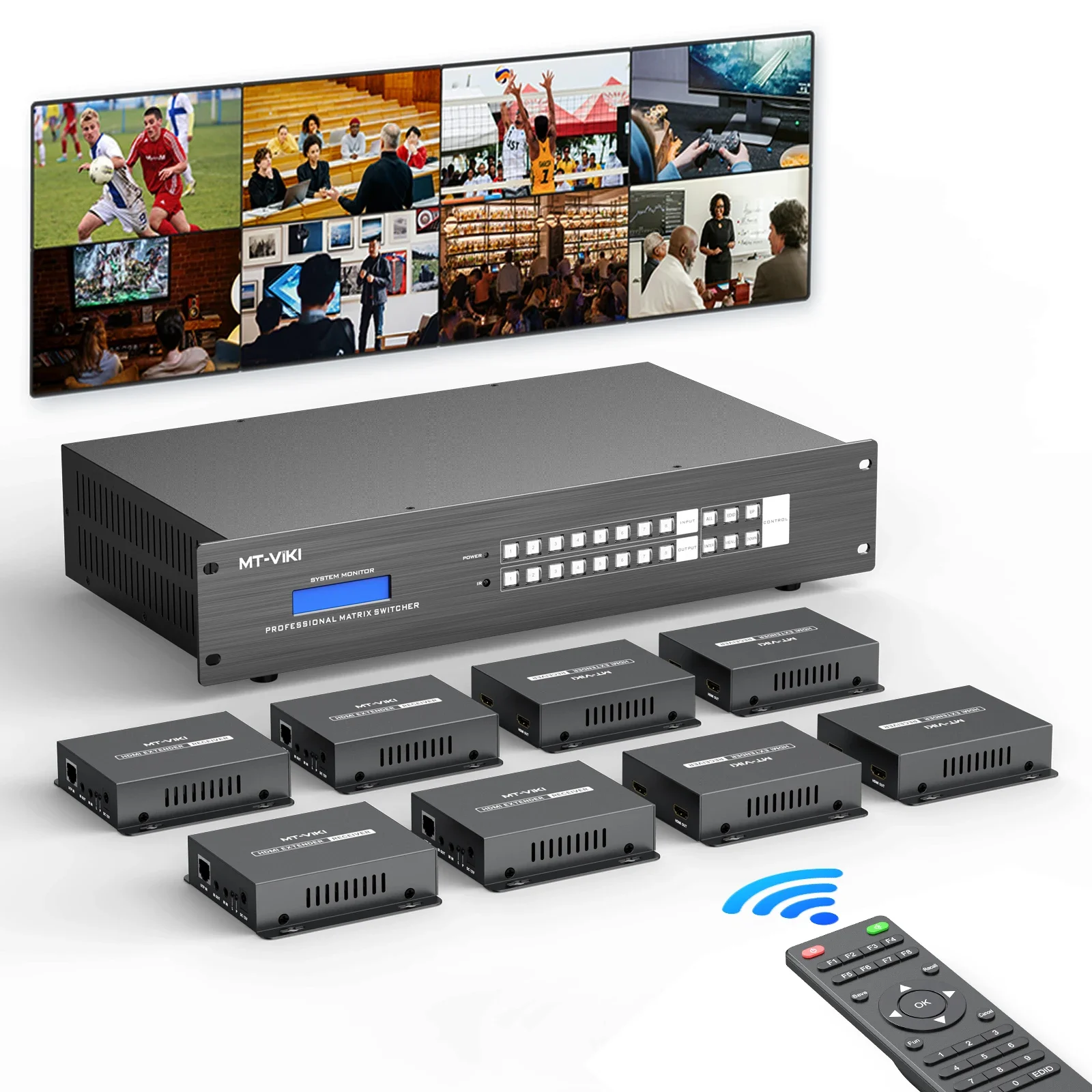 MT-VIKI 4K 60hz 8x8 8x16 HDMI Matrix Over Ethernet + 8 HDBaseT Receivers, Available for 4x4 16x16 32x32 36x36 72x72