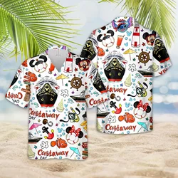 Kreuzfahrt Hawaii Shirt Männer Button-up-Shirt Retro Sonnenschein Kurzarm 3D gedruckt Disney Donald Ente Mickey und Minnie übergroß