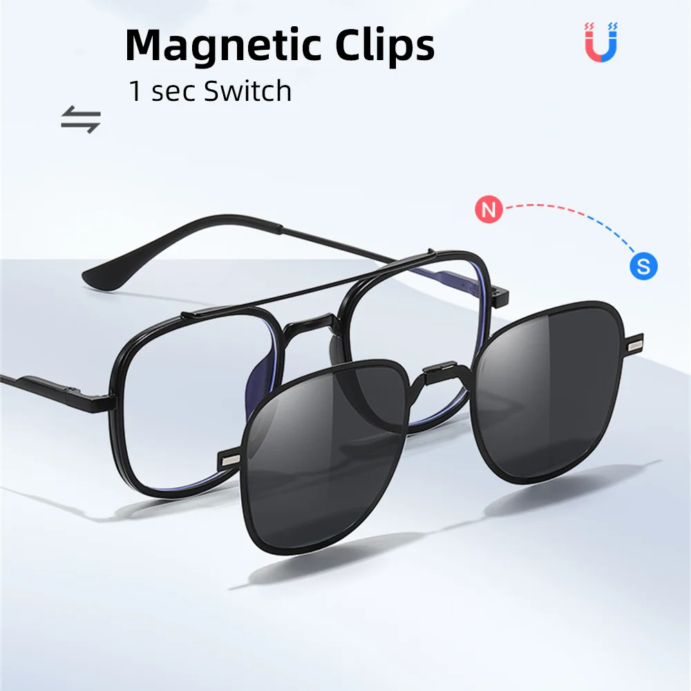 VIVIBEE Retro Customized Magnet Clip on Prescription Glasses Titanium Polarized Sunglasses Eyeglasses Photochromic Myopia