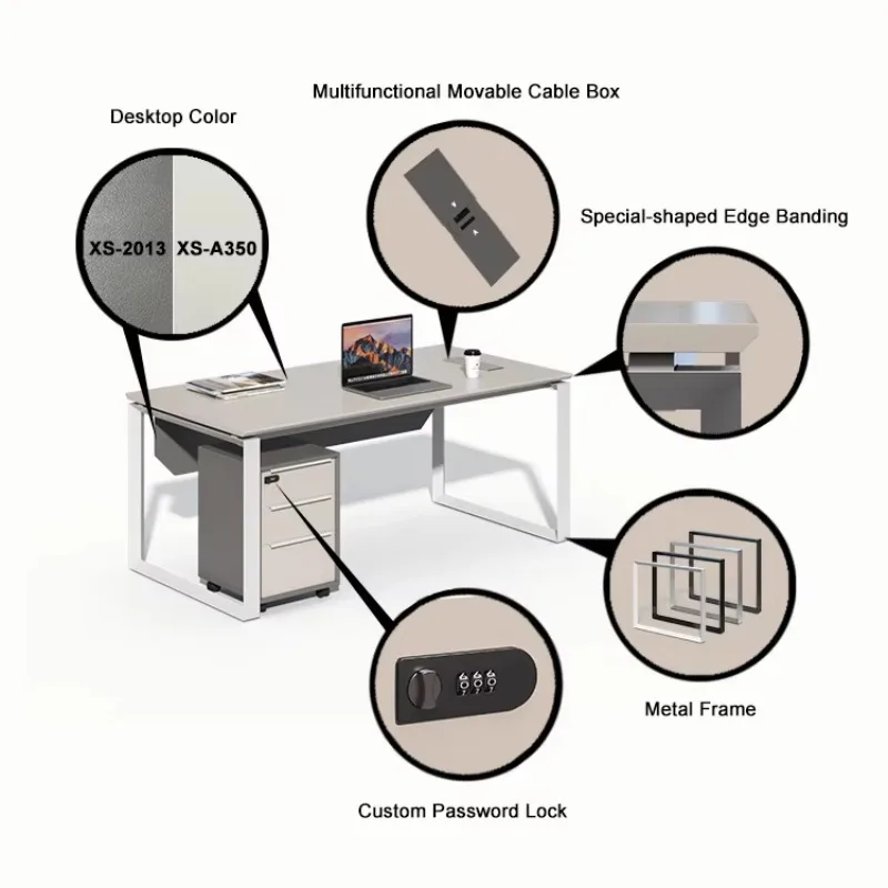 Modern Office Computer Desk Simple Double-Color Hypotenuse Design Metal Frame Wholesale Wooden Modular Desk Office Study Villas