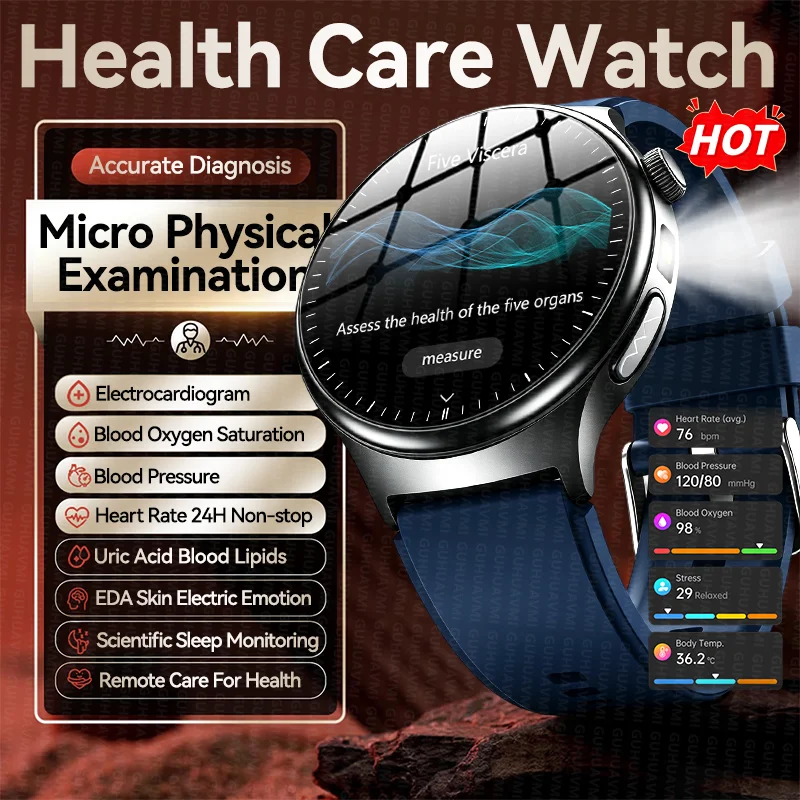 New Men Health Care Smart Watch ECG Uric Acid  Blood Lipids BP SPO2 Temp EDA Precise Diagnosis Bluetooth Call Smartwatch Women