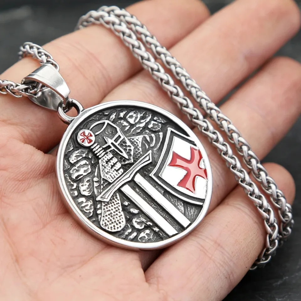 Vintage Armor Shield Knight Templar Cross Pendant Necklace For Men Stainless Steel Fashion Punk Amulet Jewelry Gift Dropshipping