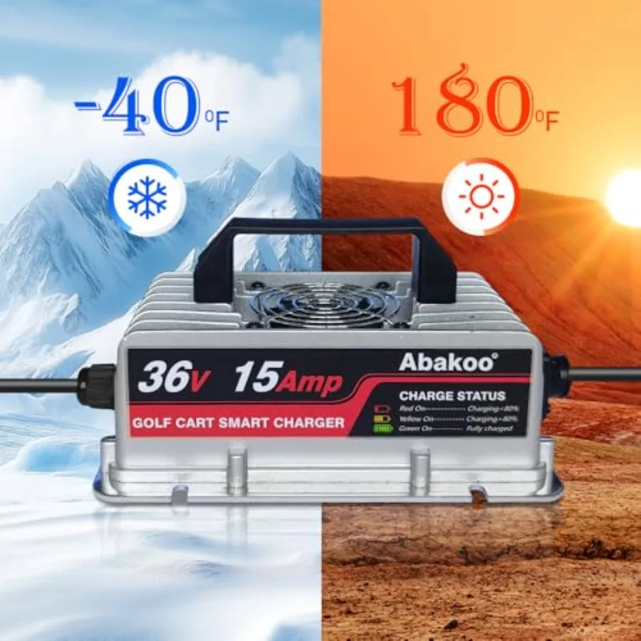 Abakoo chargeur de batterie 36 volts 15 ampères pour voiturette de golf de voiture de club avec prise ronde à 3 broches étanche IP67