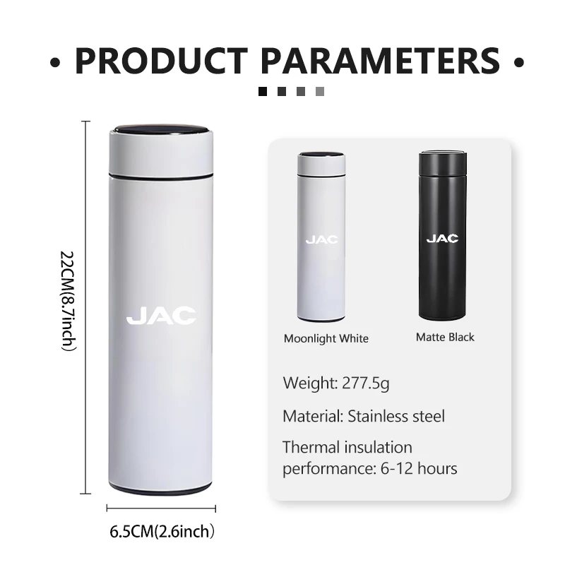 Car Logo Badge Intelligent Thermos Cup Auto Smart Digital Thermos Cups For JAC JS3 J2 S5 JS2 S3 T8 Refine J5 J6 J7 J4 T6 T8 Pro view 6
