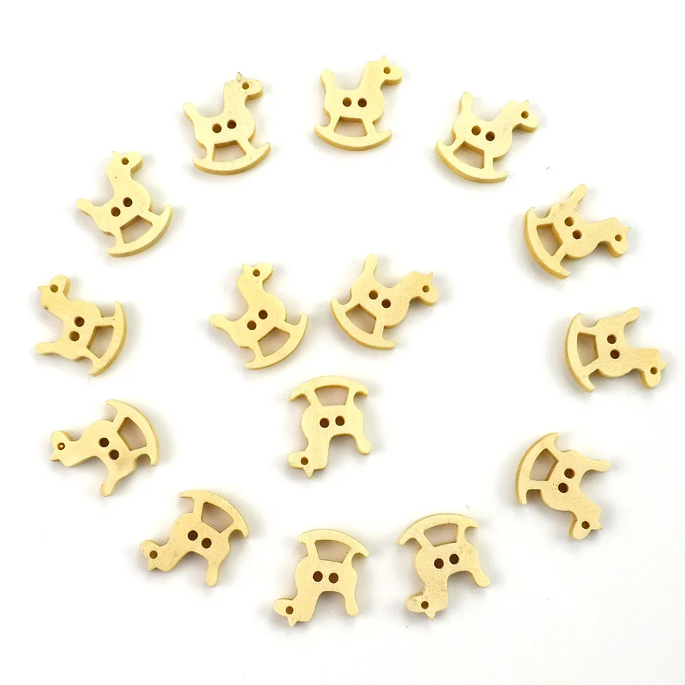 Natural Wooden Horse Buttons for Scrapbooking, Handmade Sewing Accessories, DIY Craft, Baby Clothing, 2Hole, 18mm, 50Pcs