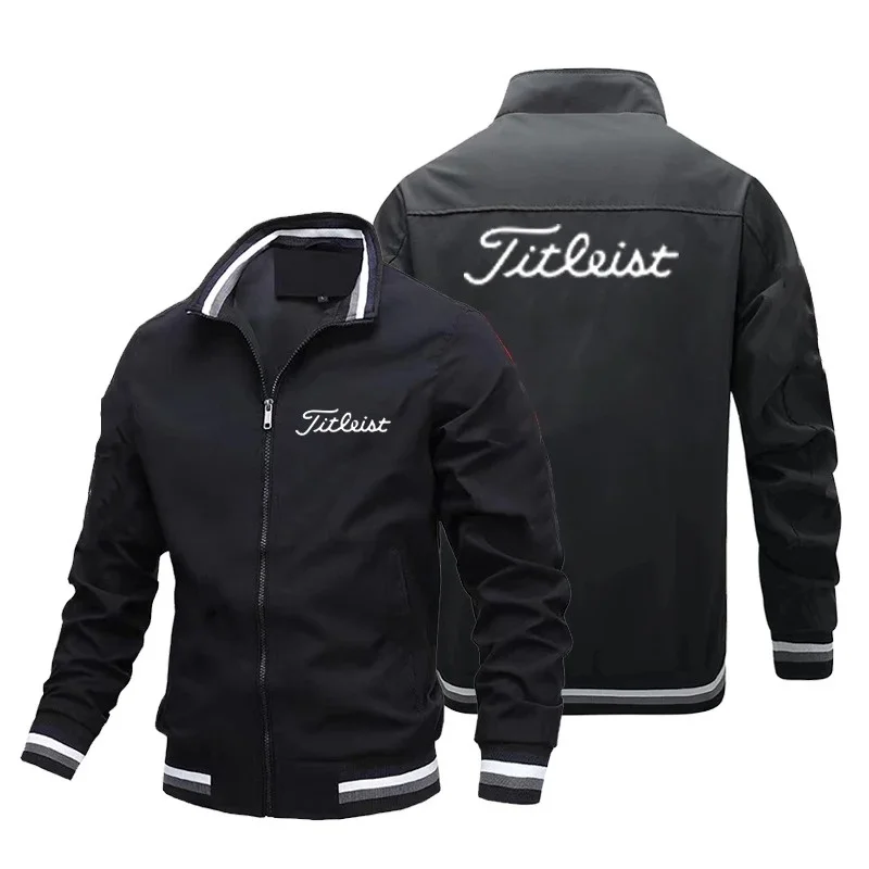 Men's zipper jacket with printed English letters - suitable for all seasons, versatile and casual lightweight coat