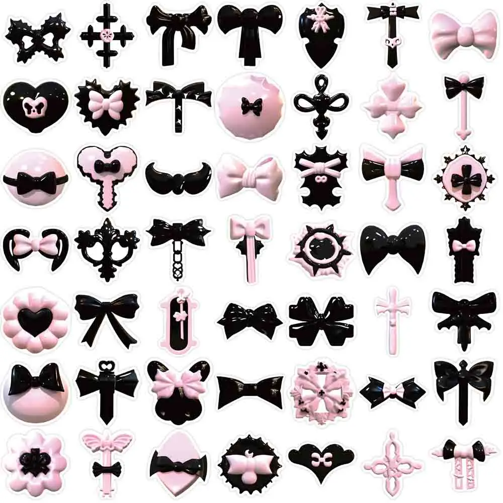 10/30/50pcs Cute 3D Black Pink Bow Stickers Aesthetic Cartoon Decals DIY Laptop Notebook Diary Phone Decoration Sticker Kids Toy