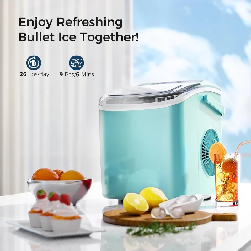 AGLUCKY Ice Makers Countertop,Portable Ice Maker Machine with Handle,Self-Cleaning Maker, 26Lbs/24H, 9 Cubes Ready in 8