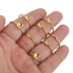 10pcs Gold Stainless Steel Adjustable Ring Settings Peal Blank Base 4/6/8mm Glass Cabochons Ring Bezel Jewelry Making Supplies