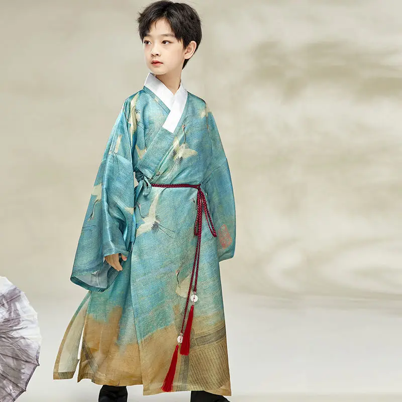 Children's Long-Sleeved Printed Hanbok Boys' New Ancient Hanbok Students' Chinese Style Tang Costume Performance Clothes LE473