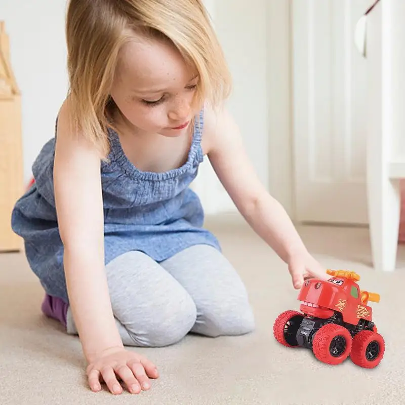 Cartoon Toys-Ensemble de jouets de voiture à dos côtelé pour enfants, mini camion animalier, véhicules infectieux, jeux pour tout-petits, cadeaux pour garçons et filles