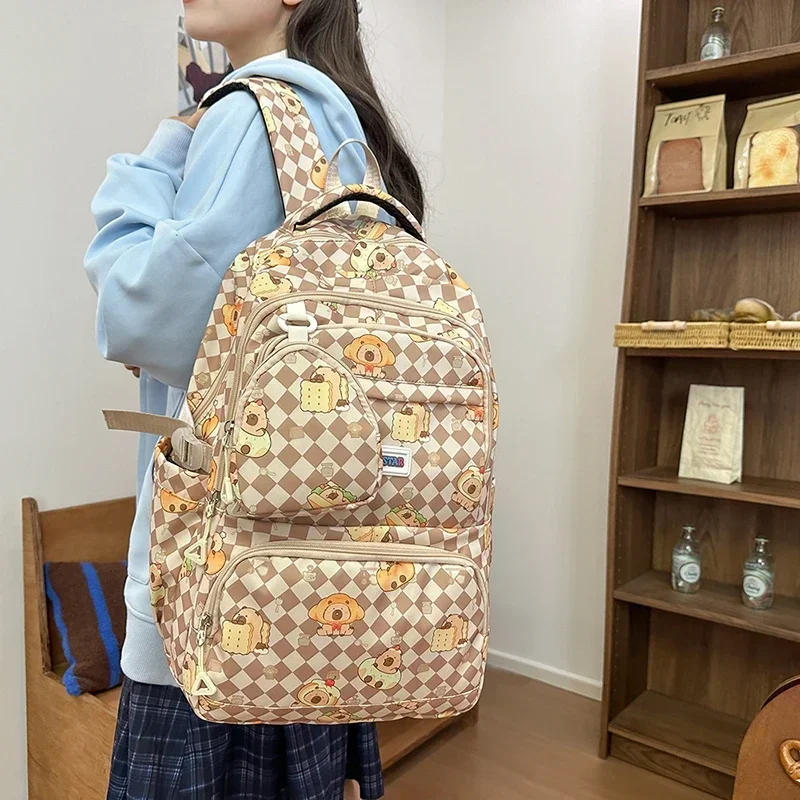 

College Style Backpack New Fashionable Grid Simple Backpack Large Capacity Versatile Backpack for Junior High School Students