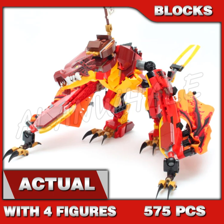 575pcs Shinobi Red Flying Fire Dragon Attack Posable Tail Legs Jaw Wings Flame 60080 Building Block Sets Compatible With Model