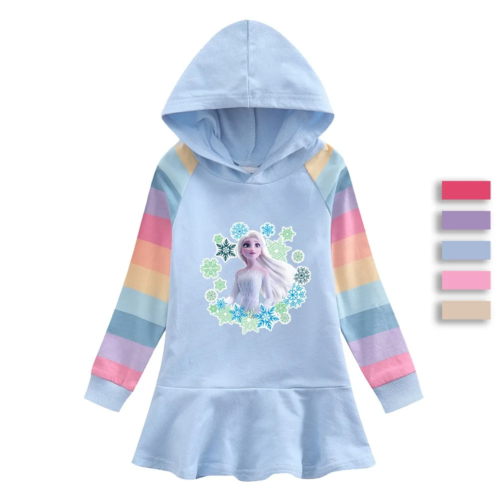 New Quality Cotton Disney Girls Dress Frozen Elsa Autumn Bluey Clothing for Children Pink Long Sleeve Kids Clothes Hooded 2-8Y