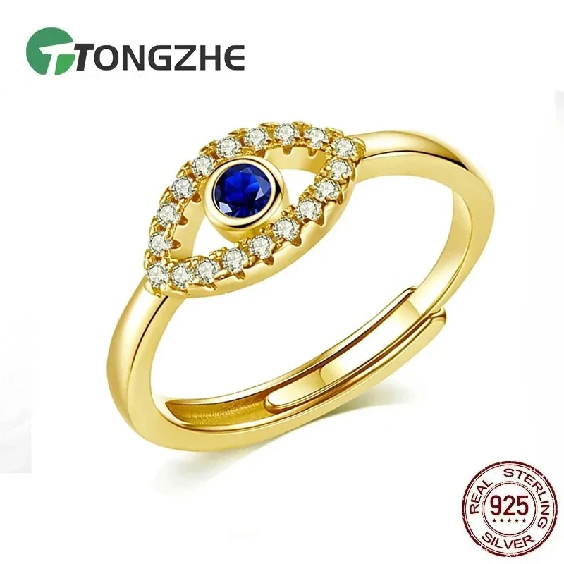 TONGZHE Кольца из серебра 925 пробы с амулетом от сглаза для женщин, турецкое синее открытое регулируемое кольцо, модное свадебное украшение для пары, подарок.