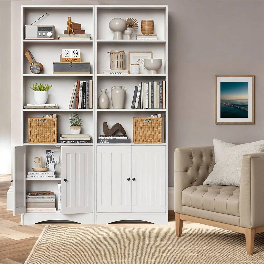 

Tall Bookcase With Doors, 6Tier Shelf Bookcase, Floor Standing Display Storage Shelves, Bookshelves And Bookcases With Adjustab