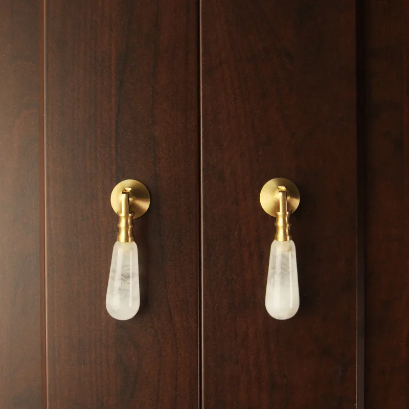 1/2pc High Quality Natural Crystal Pure Brass Single Hole Handle for Wardrobe Cabinet Drawer