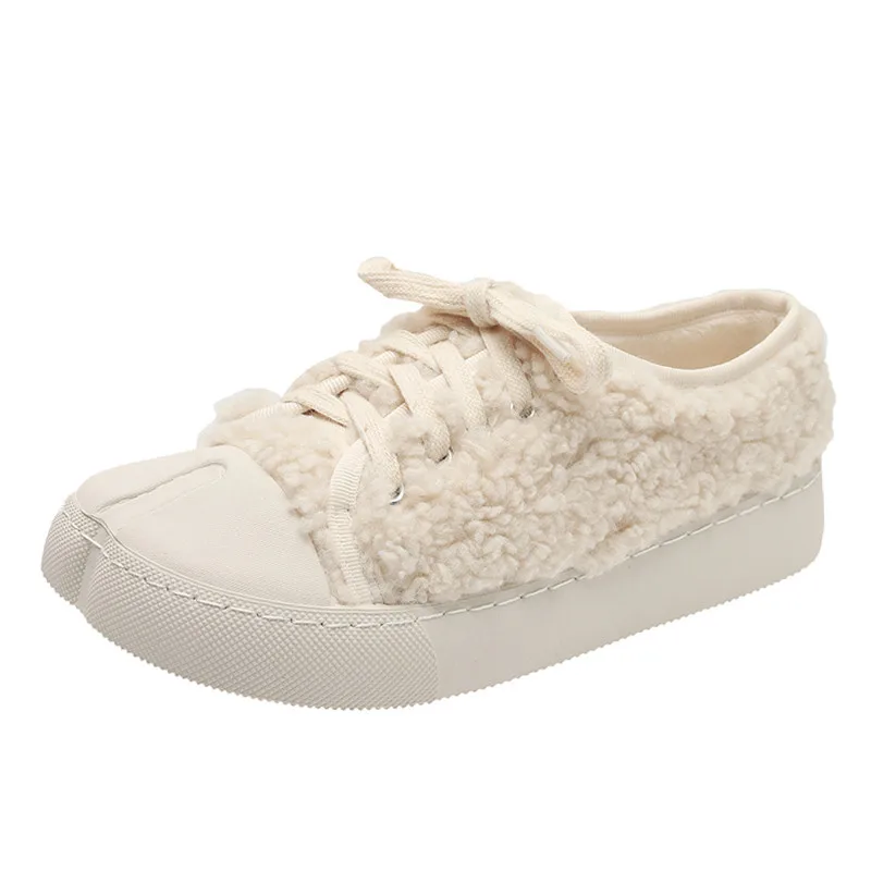 Round Toe Women's Shoes Platform British Style Casual Female Sneakers Loafers Fur Slip-on Modis Flats Clogs New Preppy Slip On