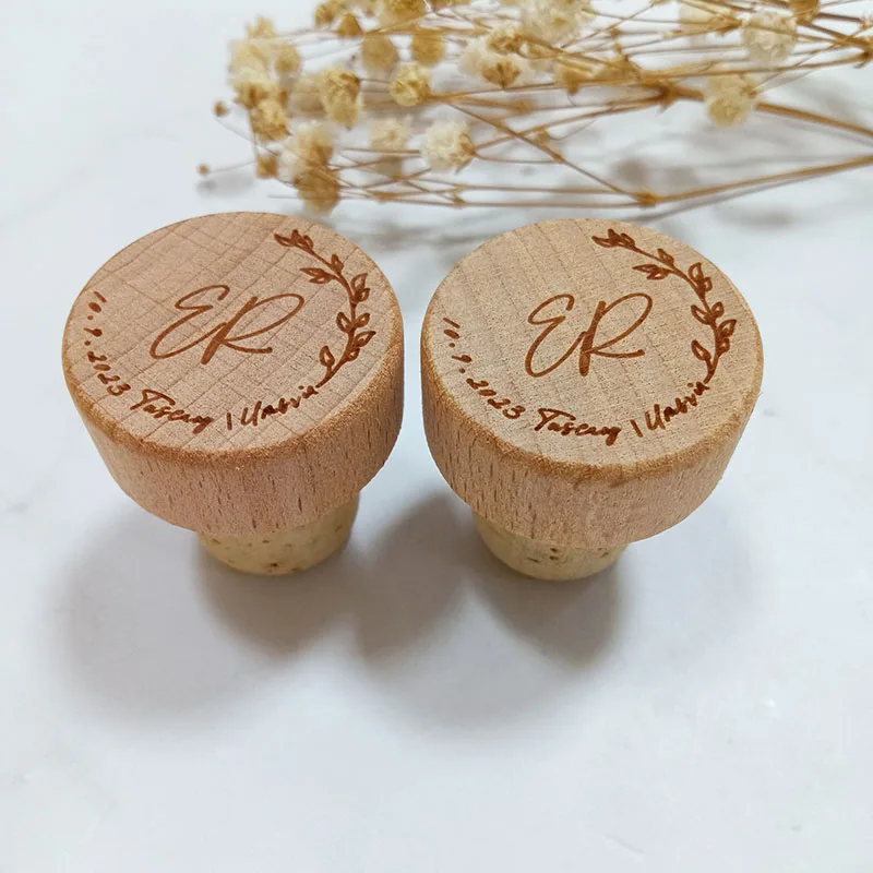 Plugue de garrafa de vinho personalizado, festa de casamento, presente de agradecimento em massa para convidados, cortiça personalizada, decoração de casamento, rolhas de madeira