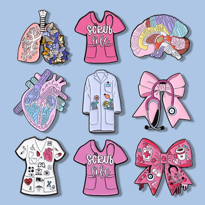 Medical Apparel Series Creative Badge, Lung Heart Brain Stethoscope Medical Uniform Design Metal Brooch, Small Gift