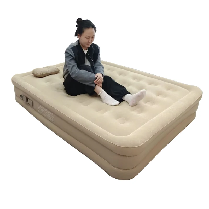 PVC Air Mattress Indoor Air Mattress Camping Pad with Built-in Air Pump Luxury 1-2 Person Camping Mattress Thickened Pad