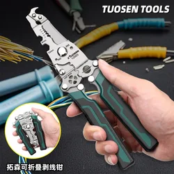 Multi functional foldable electrician specific wire cutting pliers, wiring and pulling pliers, wire splitting and pressing plier