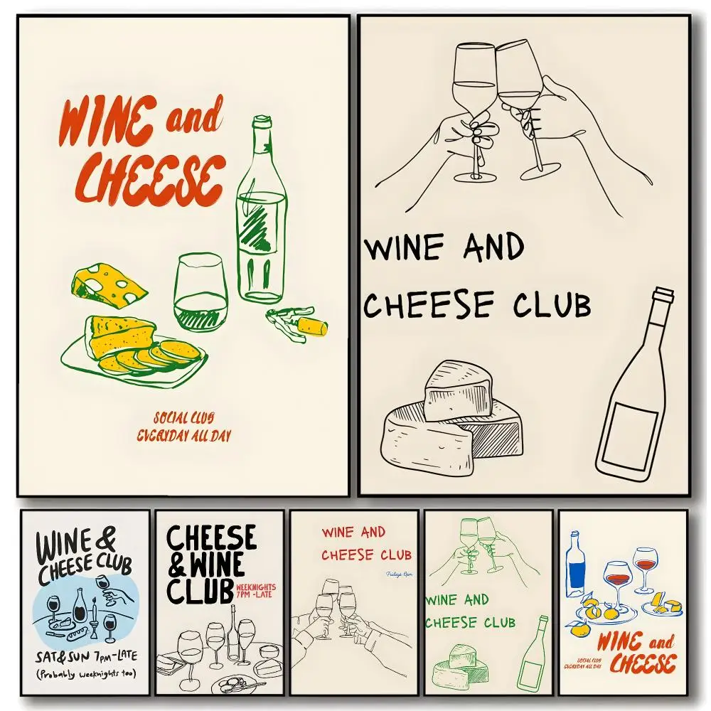 Elegant W-Wine And Cheese Club Art Poster Aesthetic Dorm & Bedroom Wall Art Decor