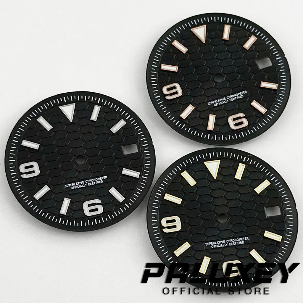 หน้าปัดนาฬิกาแบบ Perpetual Land-Dweller ขนาด 28.5 มม./31 มม. สำหรับกลไก NH35 4R35 รุ่น BGW9 พร้อมพรายน้ำ อะไหล่เปลี่ยนหน้าปัด