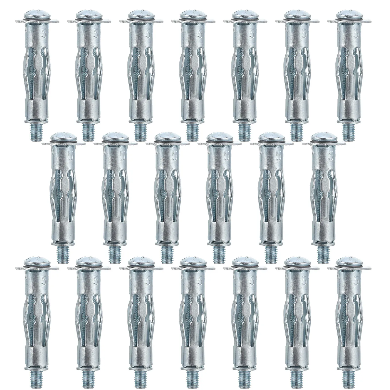 20Pcs Heavy Duty Cavity Wall Anchors Steel Sleeve Expansion Bolts for Plasterboard Fixing Anti-Rotation Barbs Strong Grip