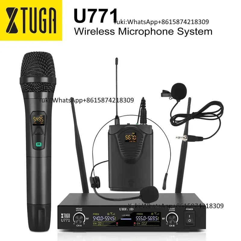 U771 UHF 2022 Long Range High Sensitive Handheld Conference Dual Channel Lapel Two Way Radio Wireless Microphone