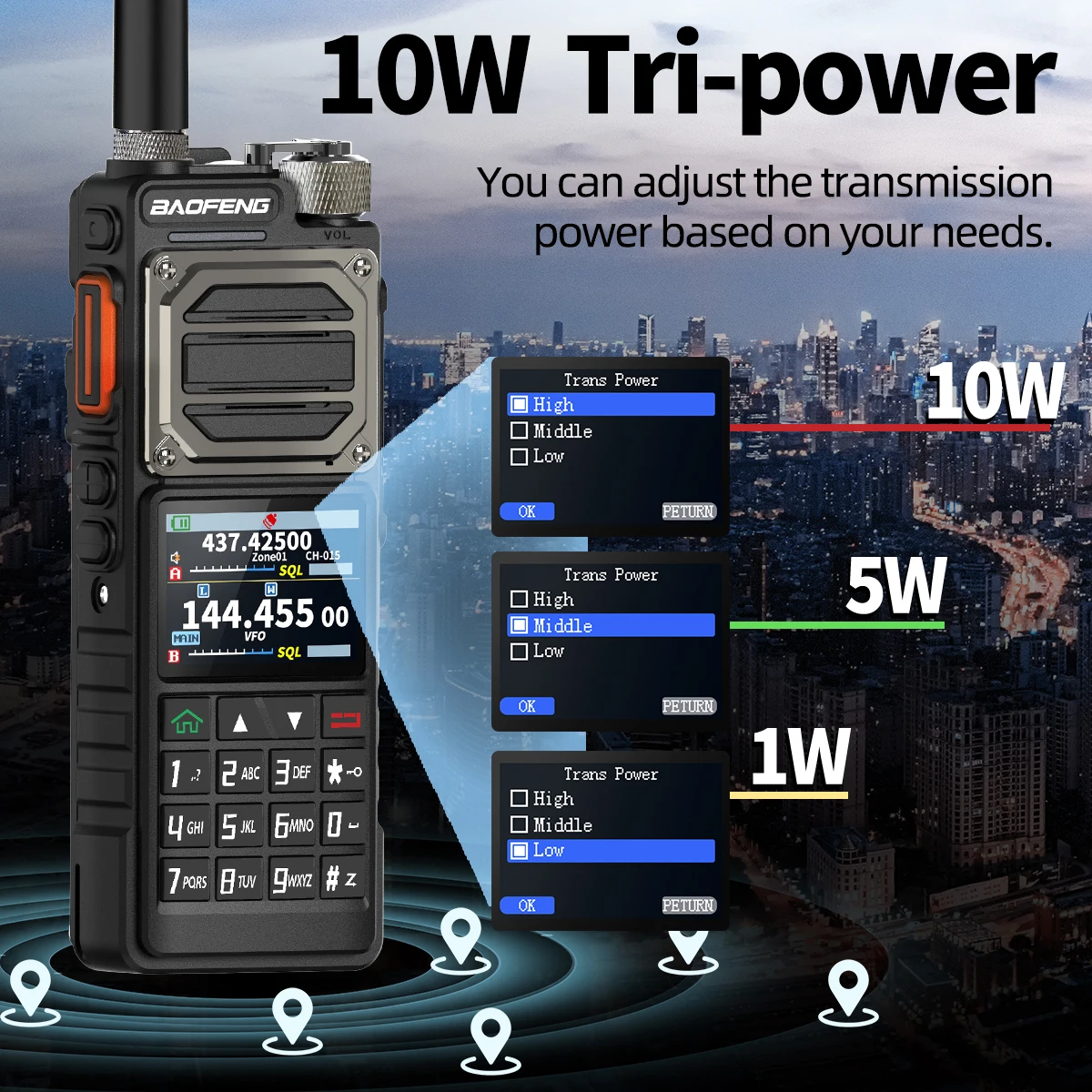 BAOFENG UV-25 PRO GPS Walkie Talkie multibanda 1000CH AM tipo C cargador 5200mAh de largo alcance para UV-5R Radioaficionado bidireccional Amateur