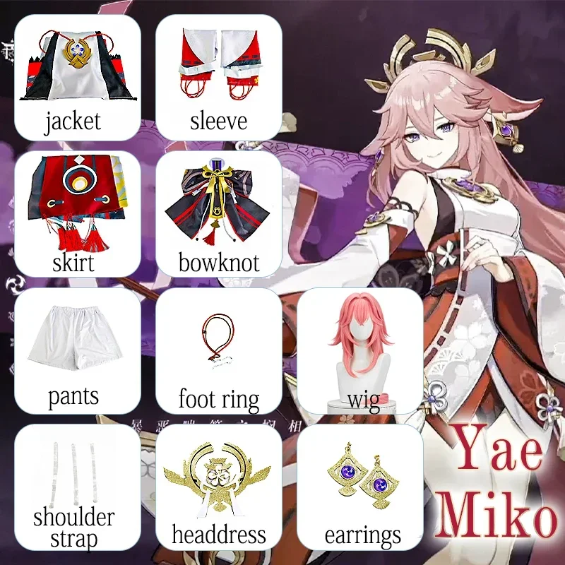 New Genshin Impact Yae Miko Cosplay Costume Impact Uniform Wig Cosplay Anime Chinese Style Halloween Costumes for Women Game