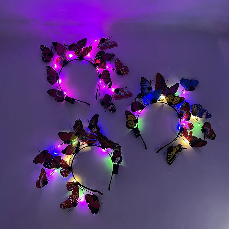 عصابة رأس نسائية فائقة الجنية تضيء بإضاءة ليد ، عصابة رأس فراشة ، إكليل زهور ، عصابات شعر ، زفاف ، عيد ميلاد ، ملحق شعر #2