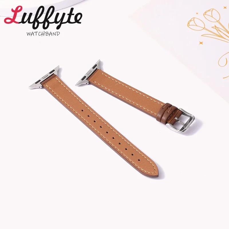 Slim Leather Strap for Apple Watch Band 49mm 46mm 45mm 42mm 40mm 44mm 41mm 38mm Bracelet for IWatch Ultra SE 1-10