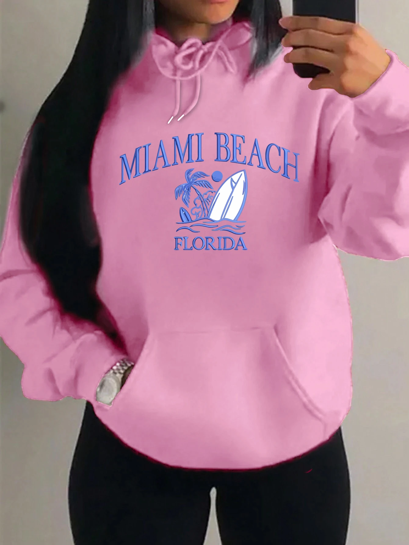 Miami Beach Florida  Print Hoodies Woman Fashion Y2K Fleece Womenswear Casual Hip Hop Streetwear Unisex Vintage Loose Hoody