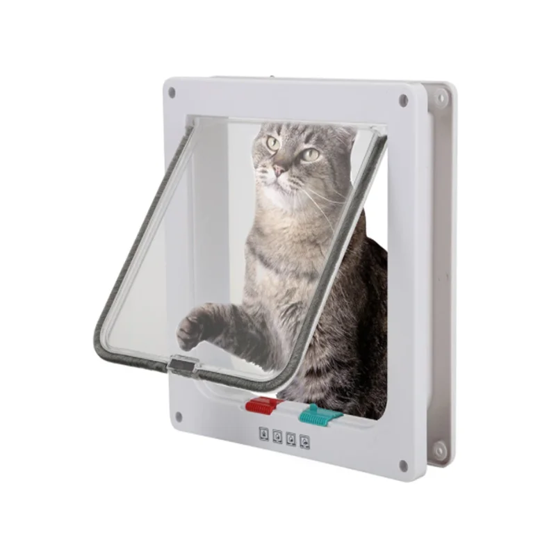 S/M/L 2 Colors Cat Flap Door With 4 Way Lock Security Flap Door For Dog Cat Kitten Small Pet Gate Door Kit Pet Safety Gate