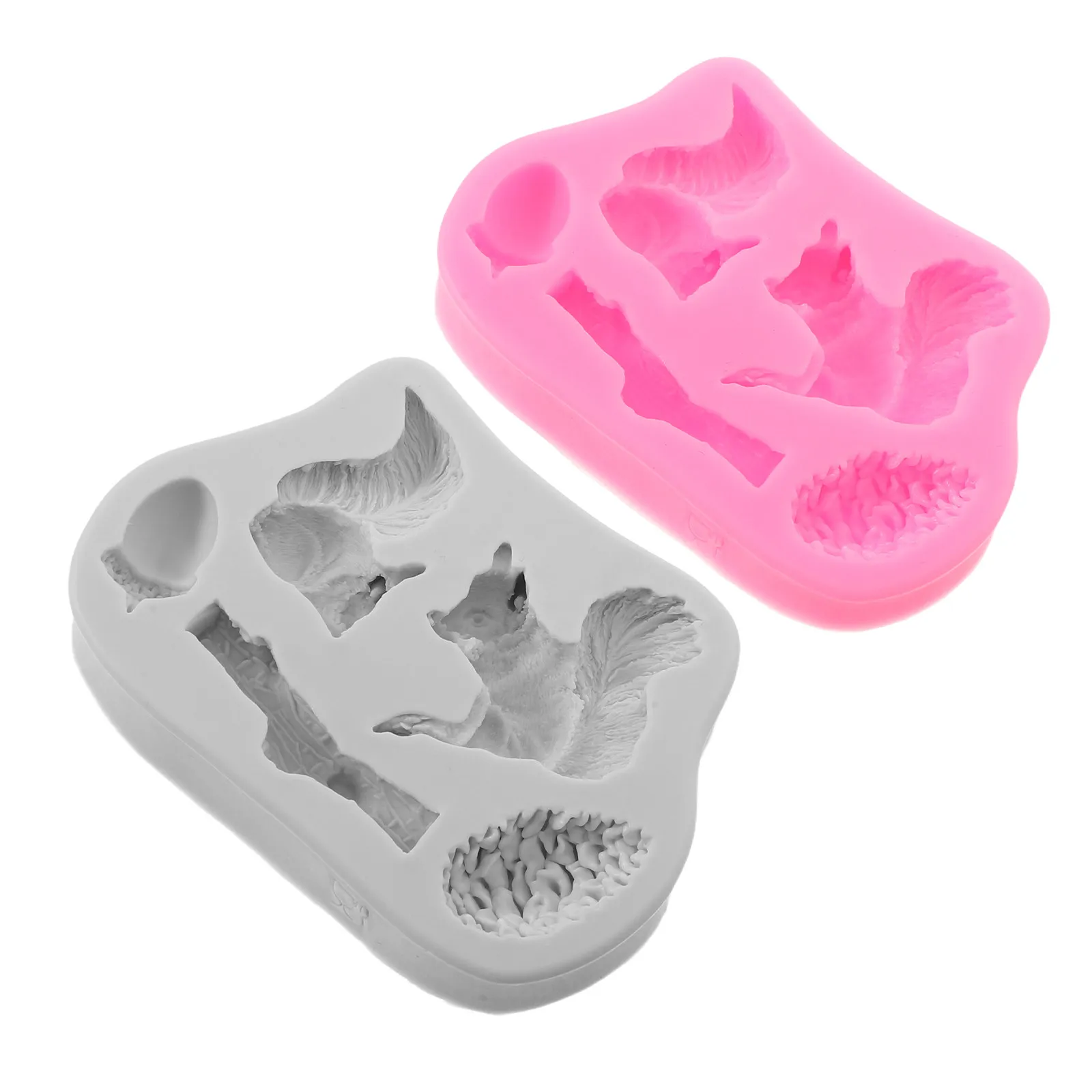 2Pcs Squirrel Silicone Molds Pine Cone Acorn Trunk Fondant Mold Nonstick Flexible Animal Chocolate Candy Baking Molds