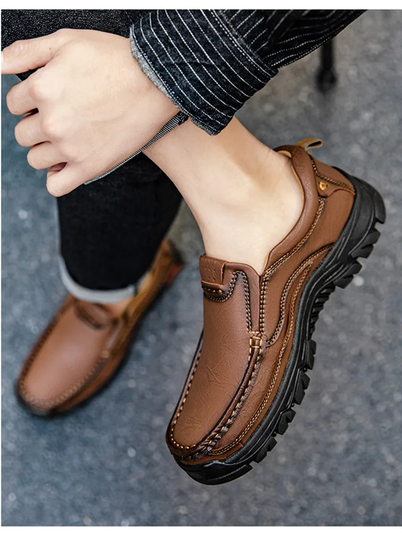 Neue handgefertigte Lederschuhe für Herren, Outdoor-Slipper, lässige Herrenschuhe, modische flache Herren-Fahrschuhe, Mokassins, Wanderschuhe – Detail 14